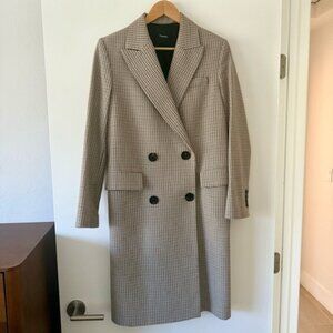 Theory houndstooth double breasted wool blend coat